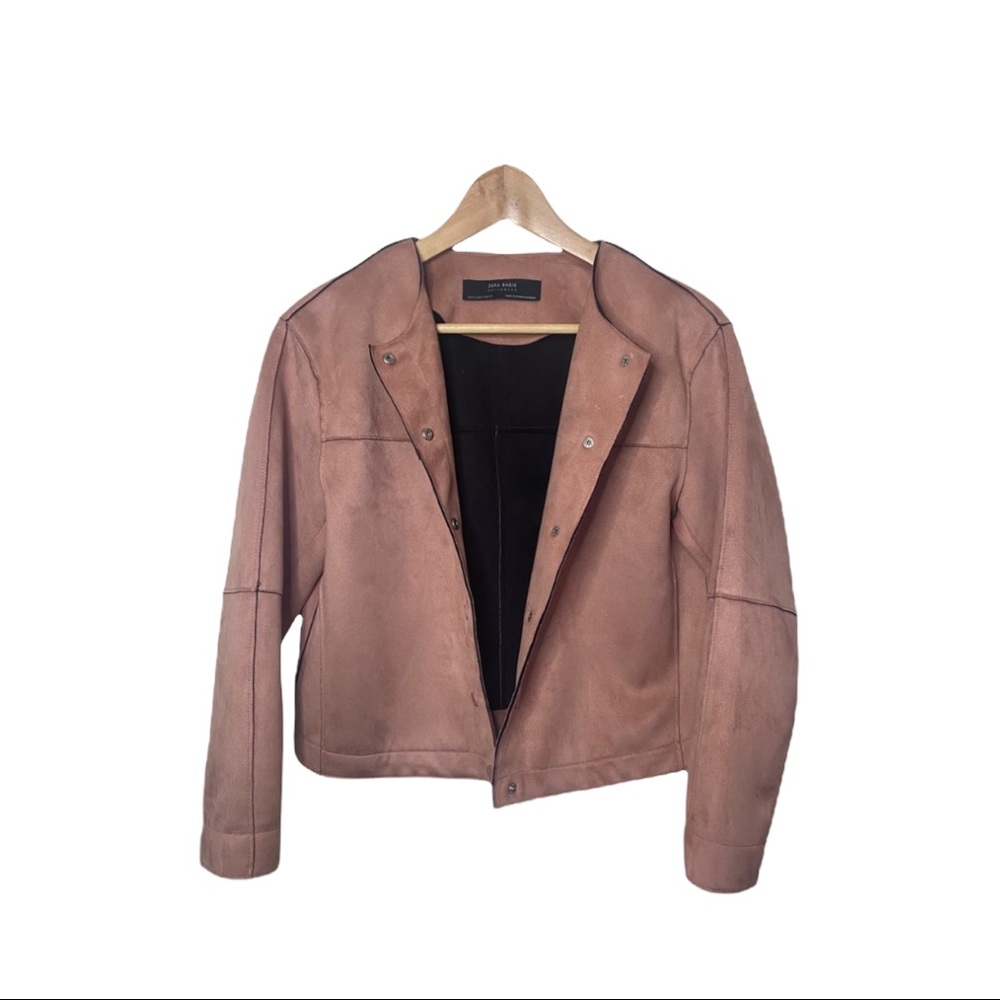 Zara Women’s Faux Suede Cropped Moto Jacket Pink